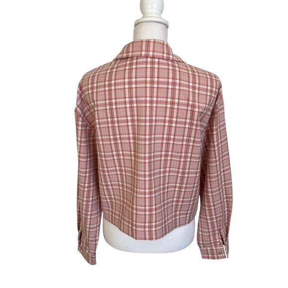 Sadie and Sage Crop Shacket Top Plaid Pockets Buttons Womens Medium M Pink Rose - Picture 5 of 9